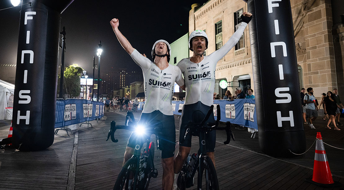 Colin O’Brady and Clarke finishing the world's toughest cycling competition Race Across America